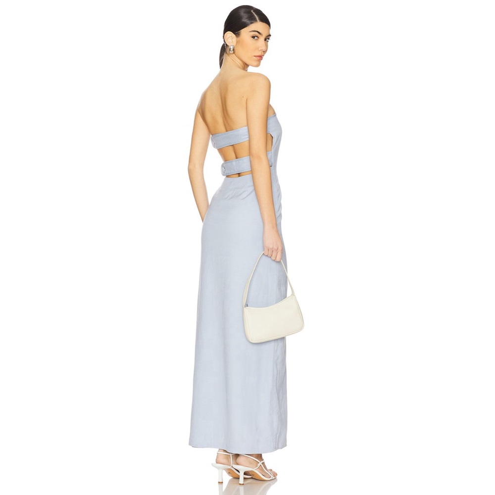 La Porte Romy Strapless Panel Back Maxi Dress in Cashmere Blue Light Baby Blue